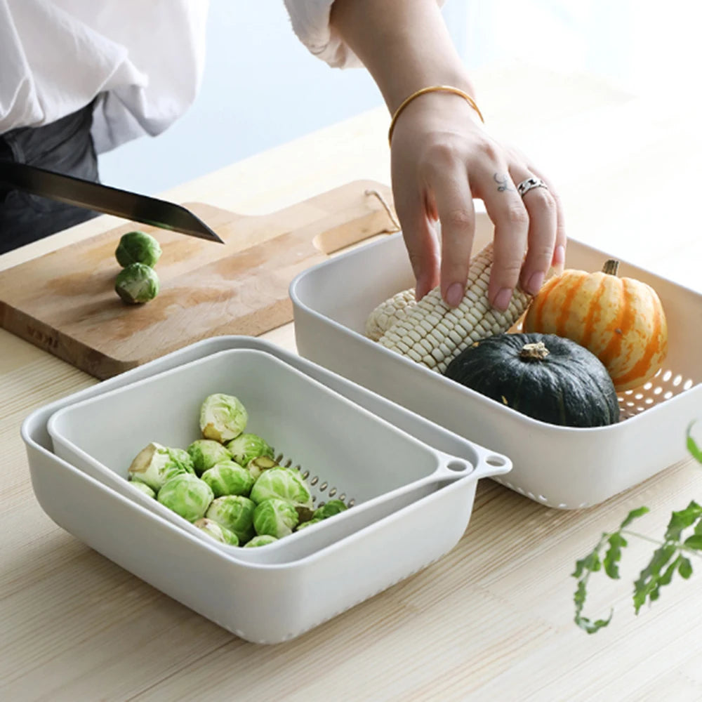 Kitchen Storage Drain Basket Three-piece Creative Home Washing Vegetable Basket Plastic Fruit Basket Storage Basket Housewares Vue