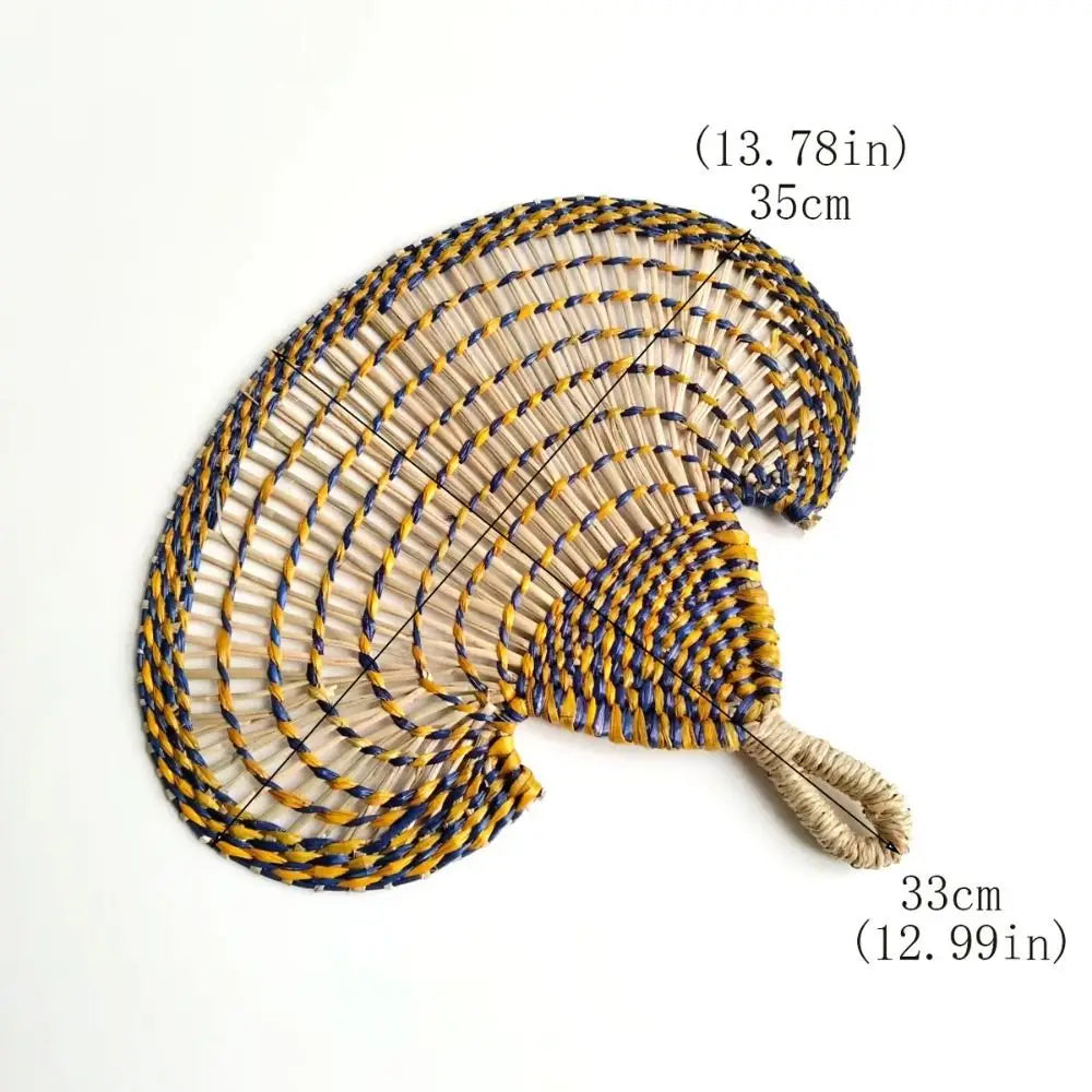 Colorful Hand-woven Straw Fan Bohemian Anti-Mosquito Hand Braided Fan Lightweight Large Cattail Fan Home Decoration Vue