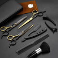 Hairdressing Scissors Stainless Hair Scissors Salon Cutting Scissors Barber Shop Thinning Shears Comb Razor Vue Black gold No plug