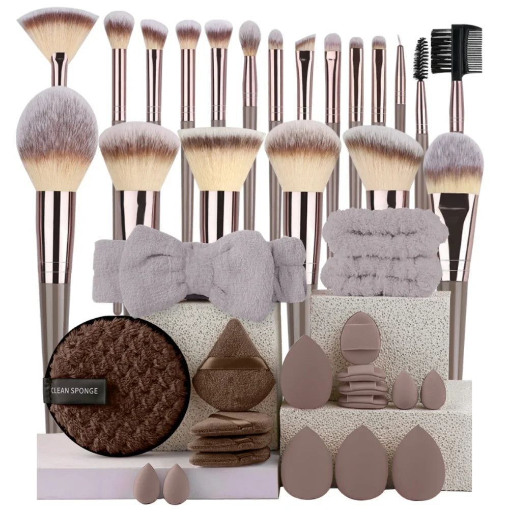 10-20PCS Premium Makeup Brushes Set with Hairband Wrist Rest Silicone Sponge Ball Powder Puff And Cleaning Tool Included Vue 20BR-20BR