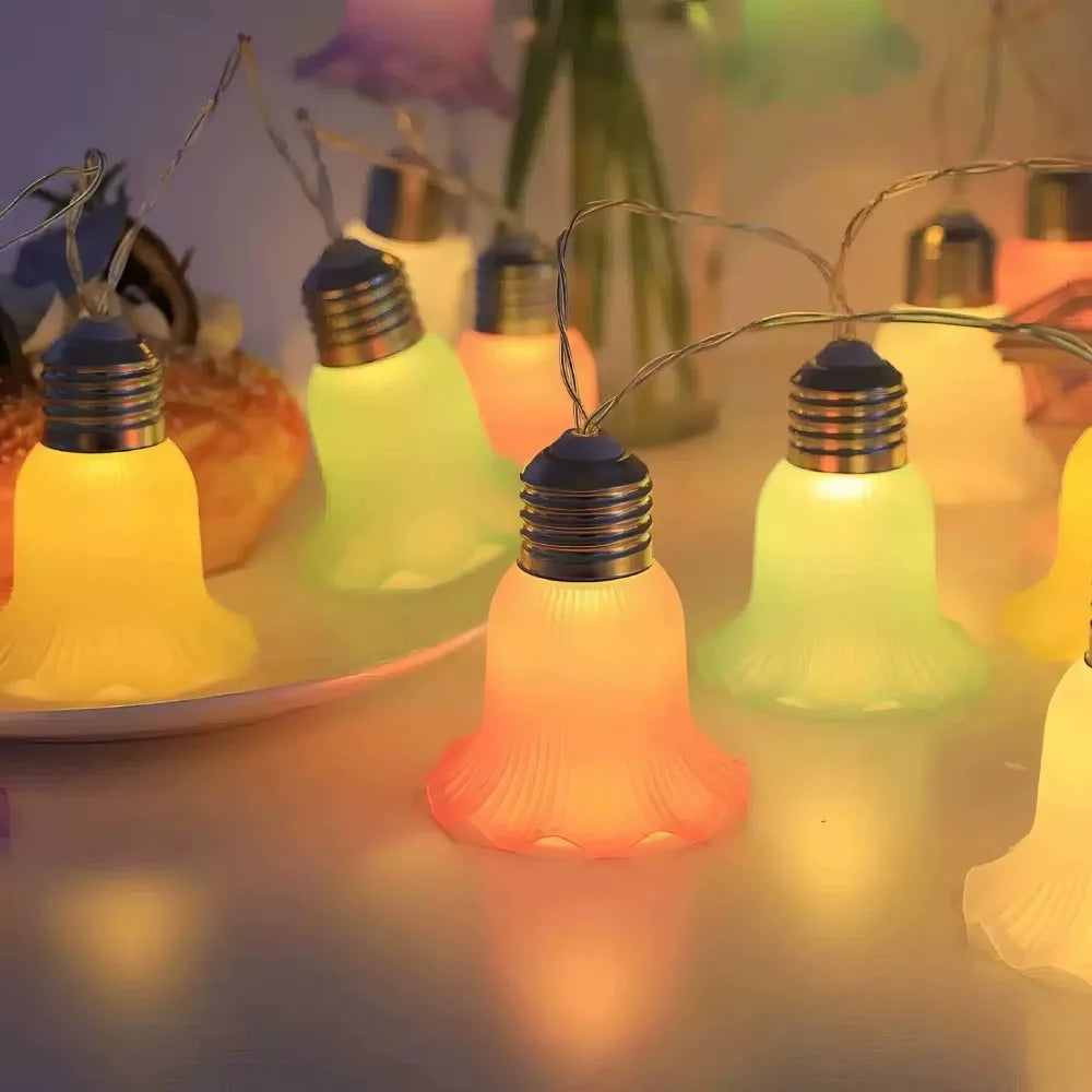 1PC 10/20LED Skirted Indoor Outdoor Fairy String Lights, Battery Powered Floral Lamp for Wedding Holiday Birthday Parties Decor Vue
