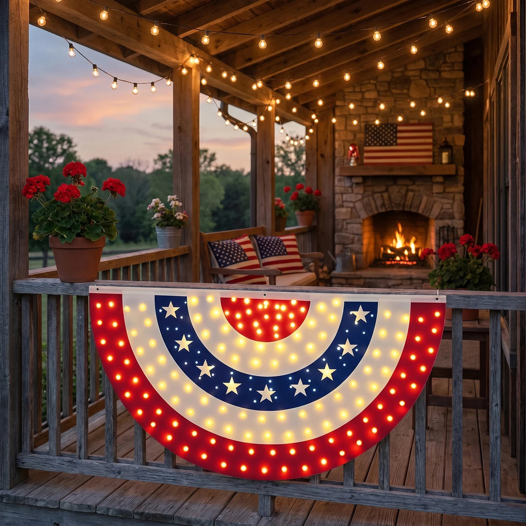 USA 250th Patriotic Bunting Banner with LED Lights | 3x6 Ft Patriotic Bunting Banner Vue