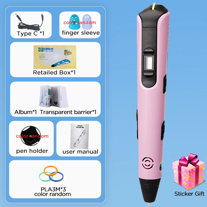 3D Pen Kids 40 Colors 1.75mm PLA Children 3D Printing Pen 0.7mm Diameter Material DIY Drawing Pen Boy Girl Birthday Gifts Vue Pink-9PLA