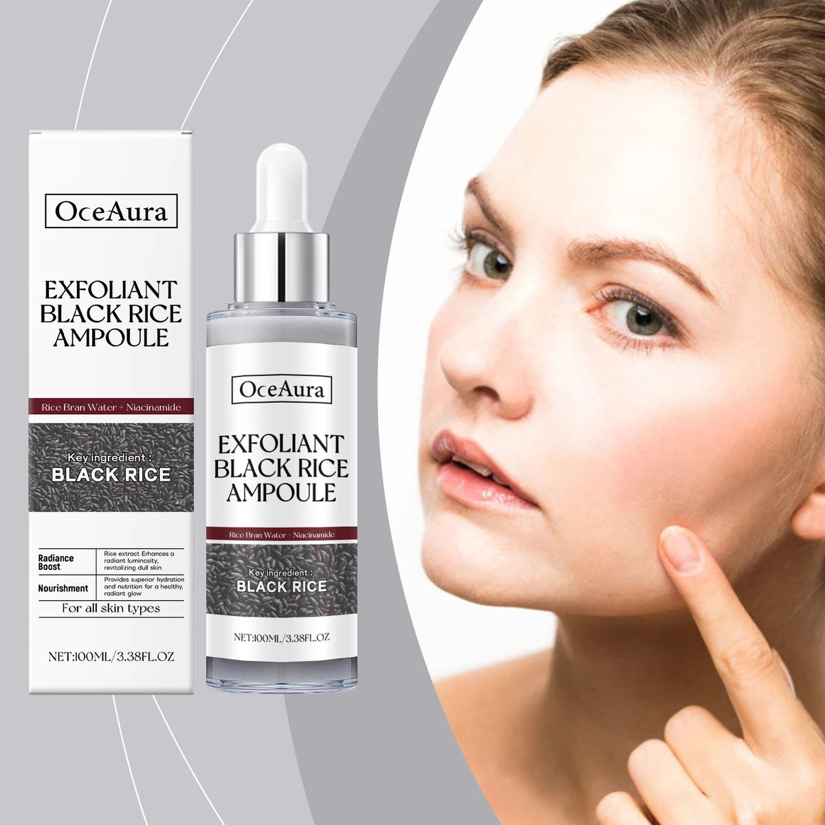 Black Rice Exfoliating Serum - Gentle Hydrating Brightening Facial Cleanser, Skin Softening Ampoule, Face Exfoliator & Essence Vue