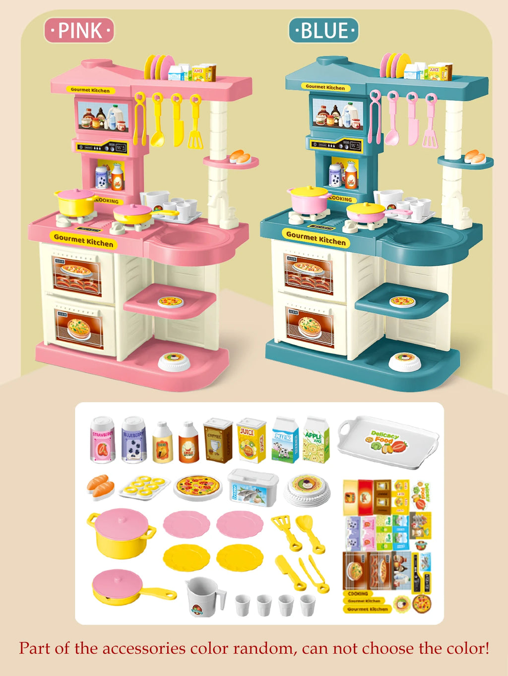 Play Kitchen Accessories, Kitchen Playset Toys for Kids Foods Pots Pans Milk Bread Fork for 3+ Boys and Girls Vue