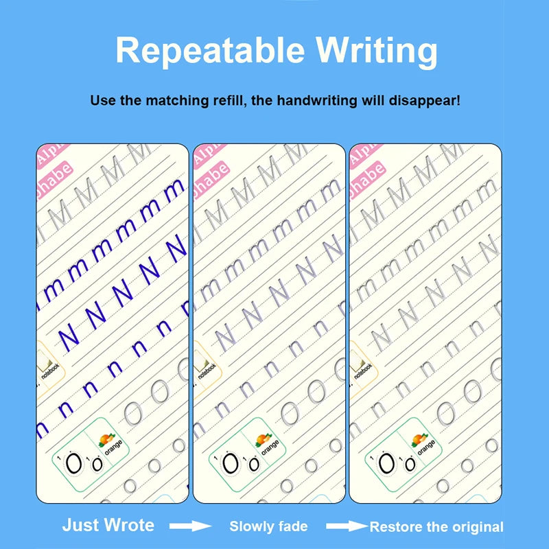 Magic Copybook for Kids Reusable Grooves Calligraphy Writing 3D Grooved Handwriting Book English for Children Beginners Gifts Vue