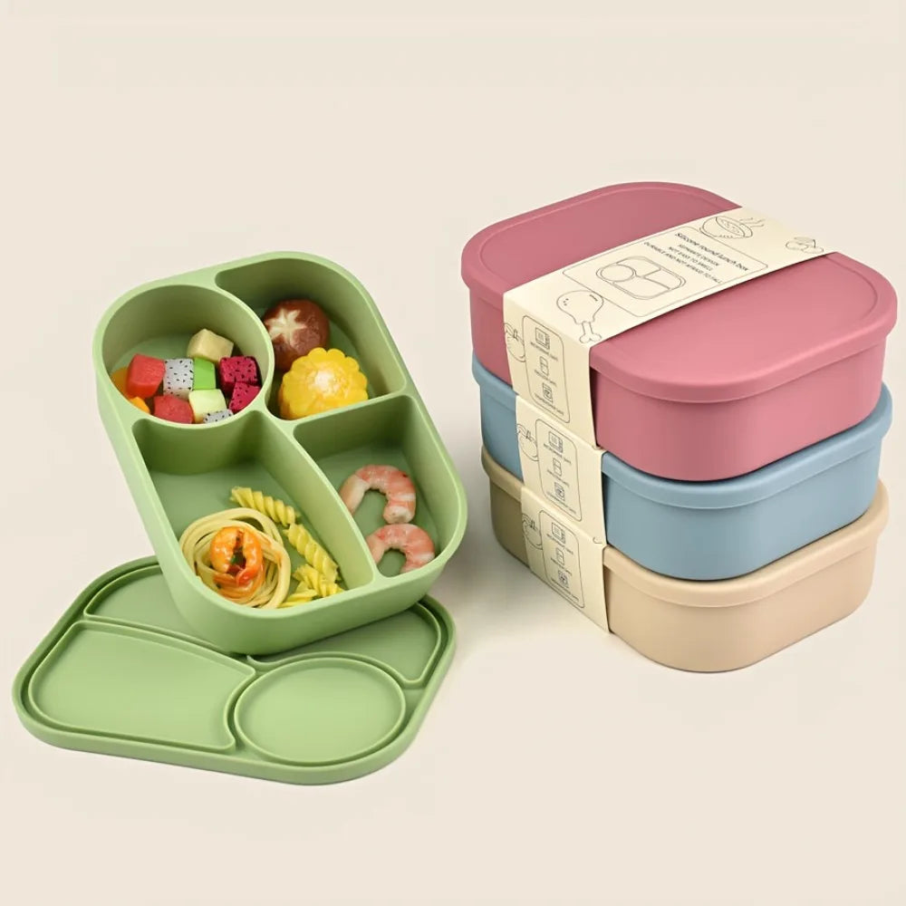 Rectangular Silicone 4 Grid Lunch Box Leak Proof Heat Resistant Lunch Container With Compartments Microwavable Fresh-keeping Box Vue