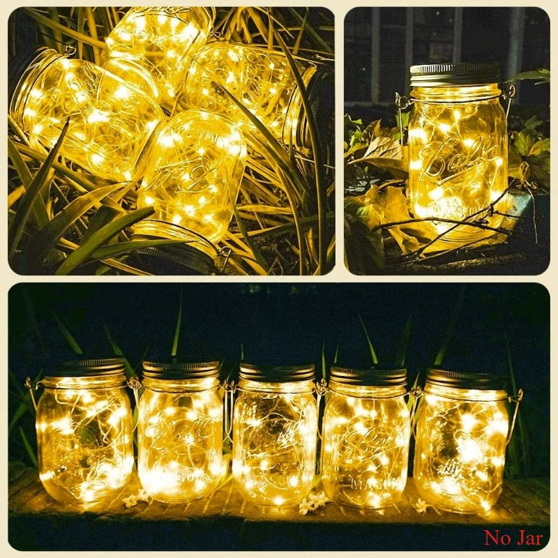 Solar Mason Jar Lid Light 20 Leds Fairy String Lights with Handles for Garden Hanging Lantern Patio Wedding Party (No Jar) Vue