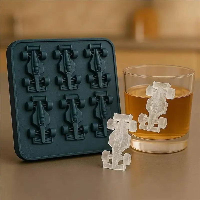 6-Cavity Formula Racing Car Ice Mold Ice Mold, Silicone Racing Car Jelly Mold 3d Race Car Tumbler Ice Cube Tray Baking Tool Vue Blue