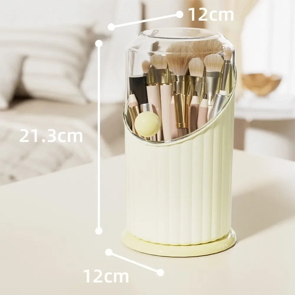 Makeup Brush Storage Box Large Capacity Makeup Brushes Holder With Clear Lid Dustproof Comestic Tools Lipstick Eyebrow Organizer Vue Yellow