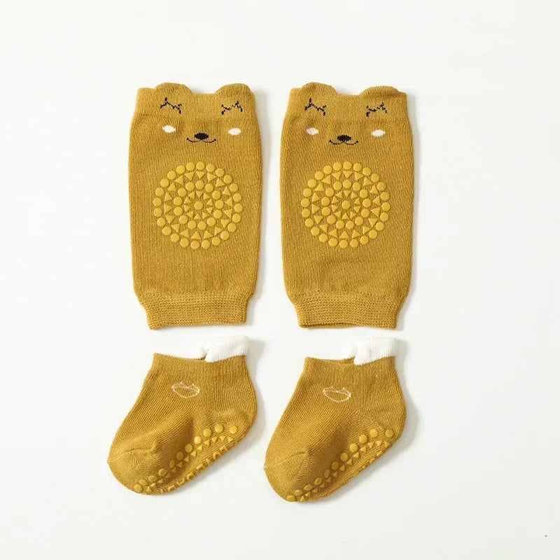 Kid Crawling Pads Socks Set Summer Baby KneeCartoon Anti-slip Socks Safety Floor Socks Kneecap Walking Protector for Girls Boys Vue B351 Ginger M 1-3Y 12-14cm