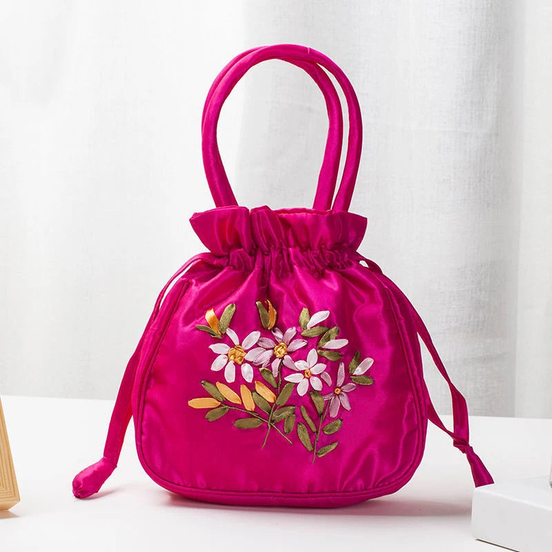 Retro Embroidery Drawstrings Handbags Storage Bags Women Purse