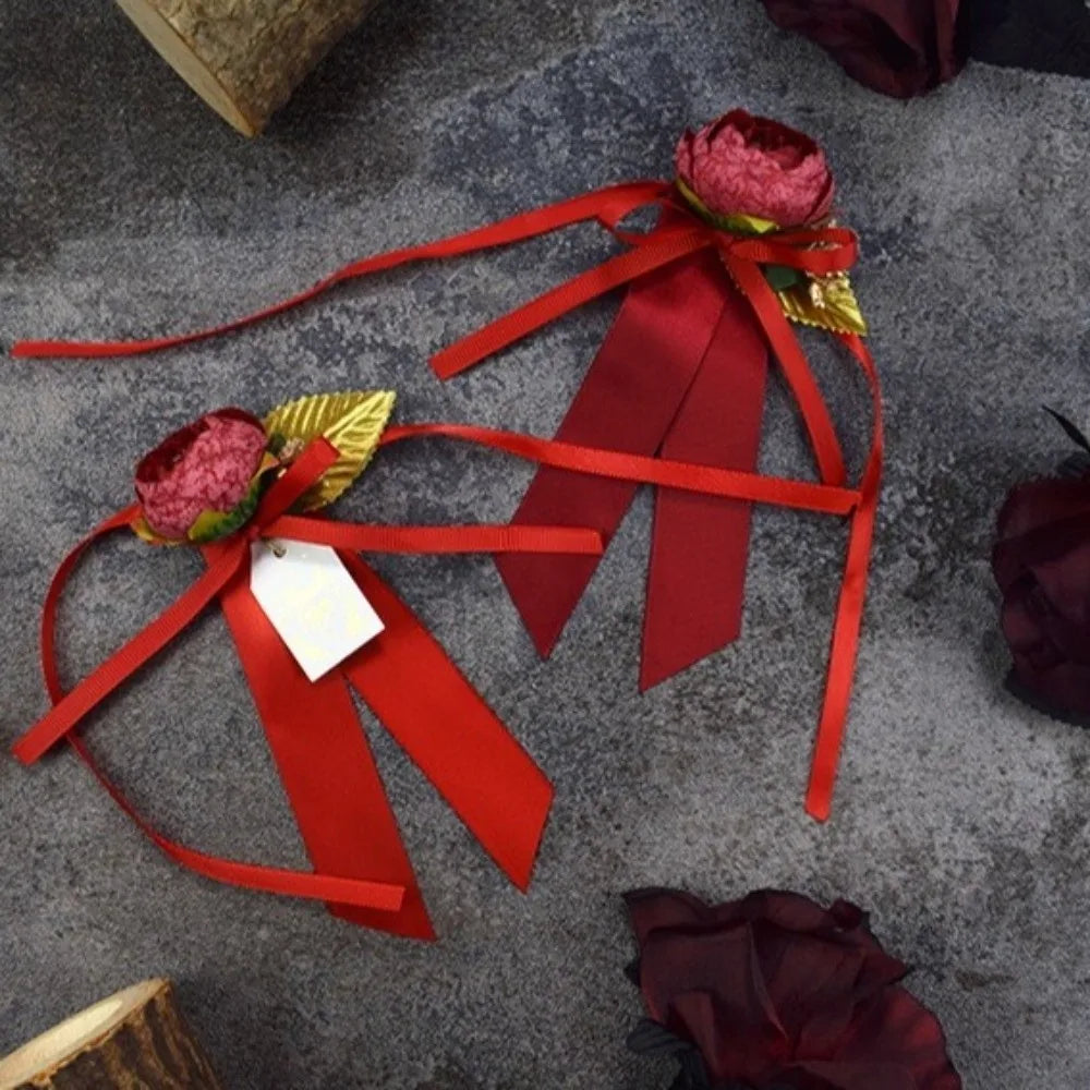 6pcs Multi-use Realistic Gift Box Decor Rustic Style Silk Ribbon Wedding Car Flowers Elegant Candy Box Flower Car Decoration Vue