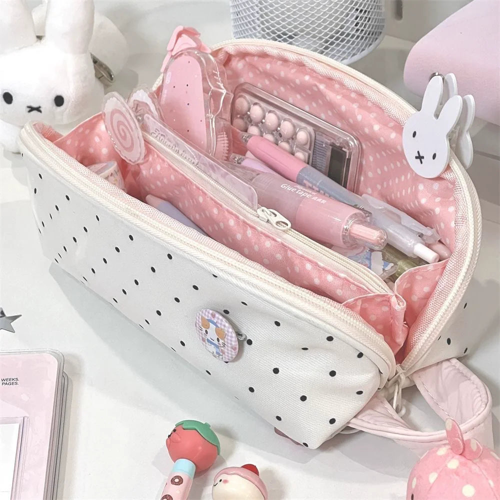 Polka Dot Pencil Case Shell Shape Multi-functional Stationery Storage Bag Large-capacity Pen Bag Students Gift Storage Bag Vue