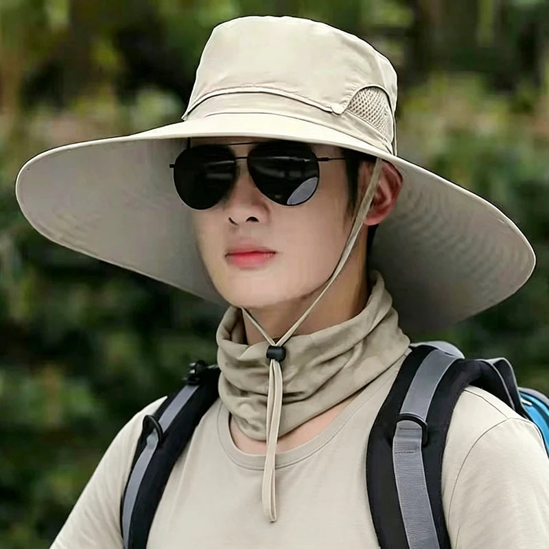 Large Brim Sun Hat UV Protection Breathable Detachable Mesh Cap Foldable Men And Women Outdoor Fishing Hiking Beach Caps Vue Khaki