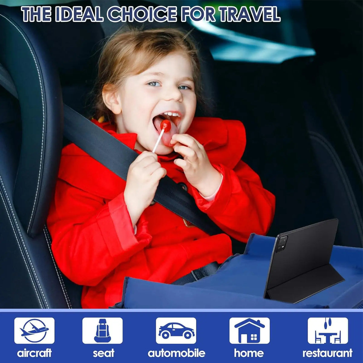 40x32x20cm Car Seat Travel Tray for Kids, Foldable Non-Slip Desk Organizer, Road Trip Activity Table with Cup Holder Accessories Vue