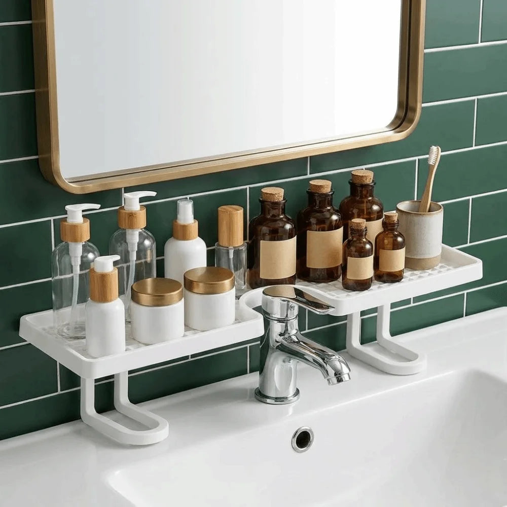 Universal Plastic Bathroom Storage Rack No Drill Quick Drainage Bathroom Sink Shelf Simple Over Sink Shelf for Kitchen Vue