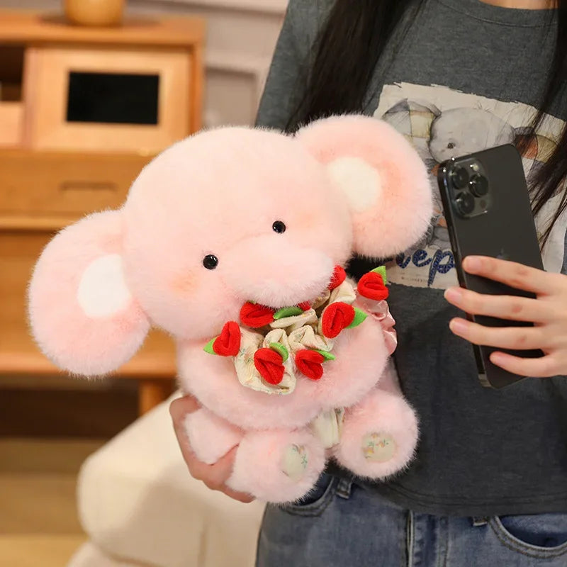 Cartoon Rose Elephant Plush Toy Cute Blue Stuffed Animal for Girlfriend Comfort Doll Anxiety Relief Birthday Gift Snuggle Buddy Vue