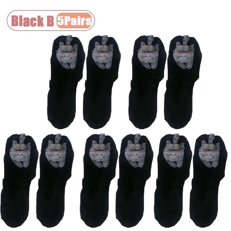 1-10Pairs Cartoon Crew Socks Cute Funny Soft Breathable Stretchy Daily Sports Mid Calf for Couples Friends Christmas Gift Vue Black B-5Pairs