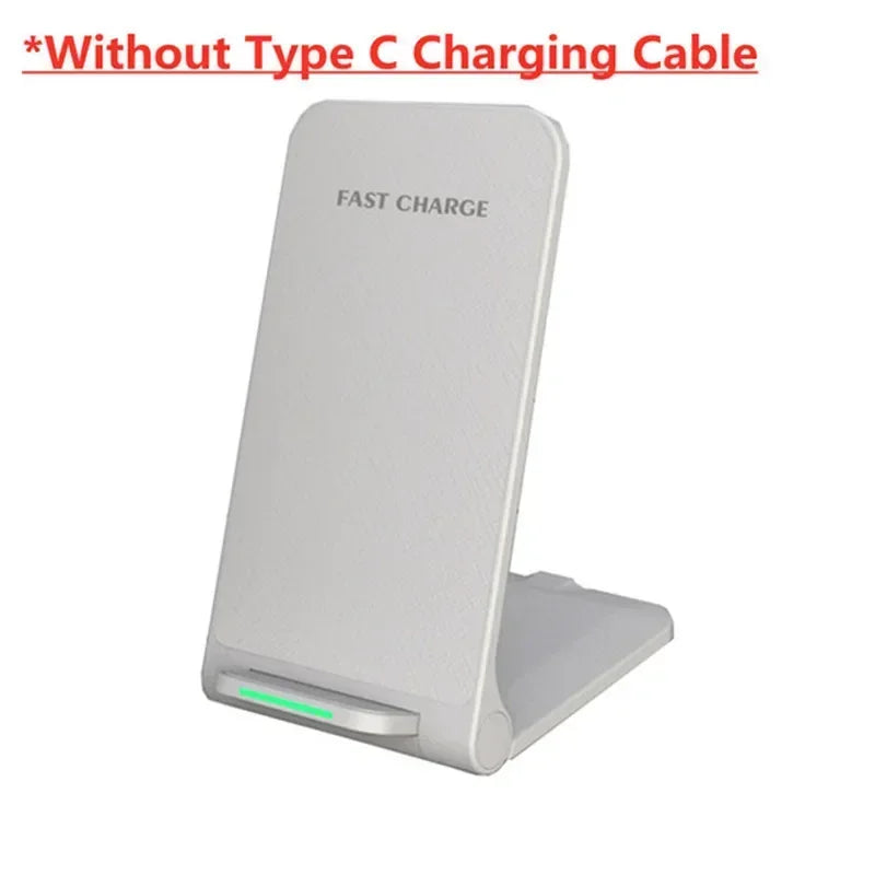Foldable 30W Wireless Charger Stand Pad For iPhone 16 15 14 13 12 Pro X XS 8 Samsung Xiaomi Induction Fast Charging Dock Station Vue white