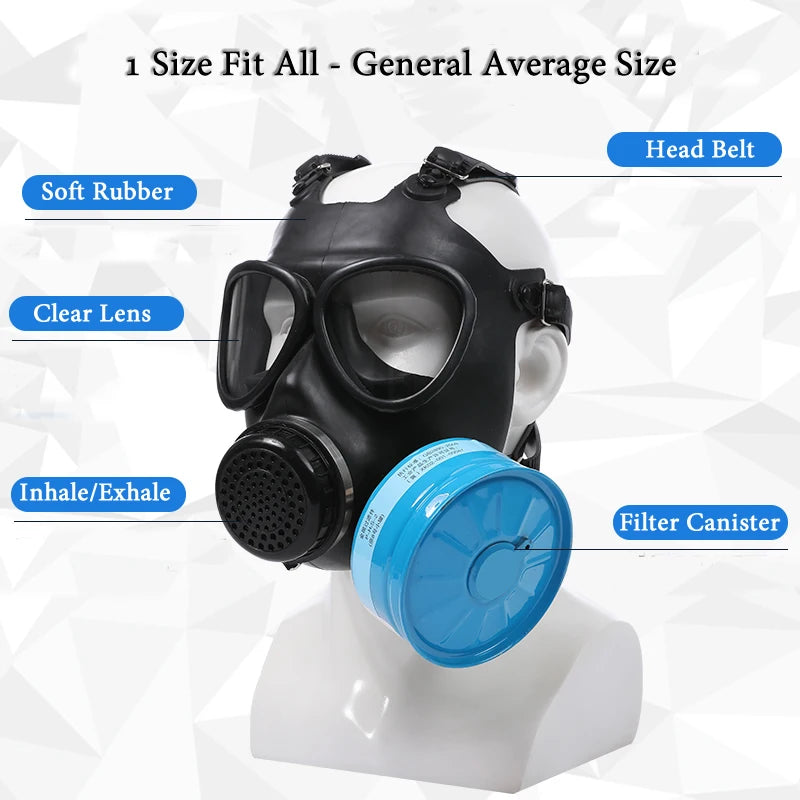 Full Face Gas Mask Metal Filter Box Chemical Respirator Natural Rubber Mask For Painting Pesticide Spraying Welding Work Safe Vue
