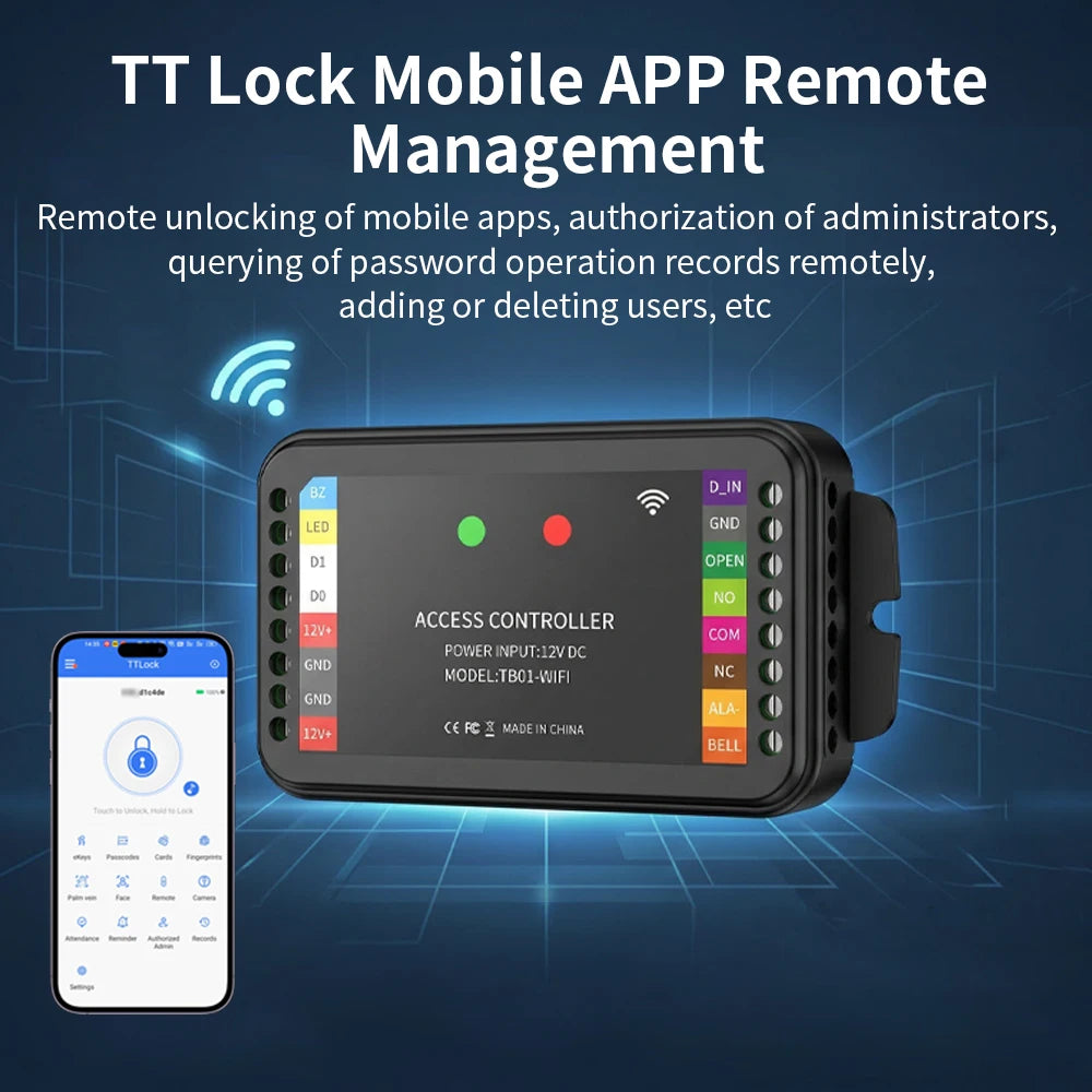 TTLock TTB01 WiFi Access Controller Power WG Input Remote Unlock Administrator Authorization Password Operation Record Query Vue