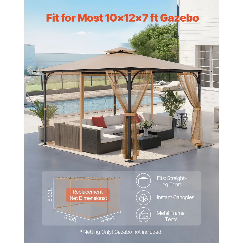 10x12x7 FT Gazebo Replacement Netting – 4-Panel Mesh Screen Gazebo Replacement Netting Vue