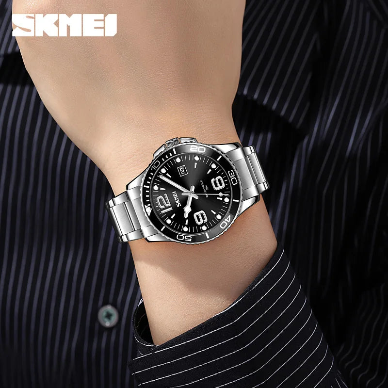 SKMEI 9278 Men's Stainless Steel Quartz Watch | Date & Week Men's Quartz Watch Vue