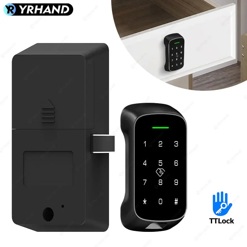 YRHAND Smart Cabinet Lock APP Control, Keypad & RFID Card Entry,Dual Authentication,Remote Access for Home Office Drawer Safe Vue