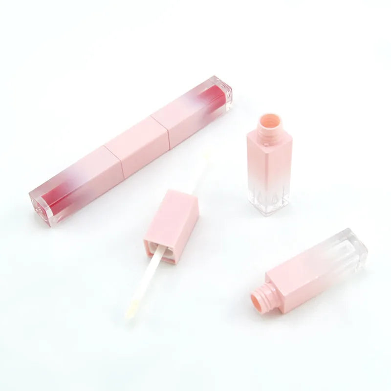 Private Label Lip Gloss Tubes Double Cup Empty Travel Bottle Refillable Lipgloss Containers Lip Balm DIY Lipstick Cosmetics 50pc Vue Pink