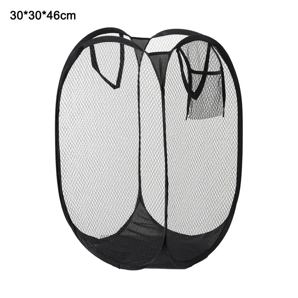 Large Capacity Dirty Laundry Basket Foldable Mesh Clothes Hamper Portable Ventilated Skeleton Storage Bin for Bathroom Bedroom Vue Black S CN