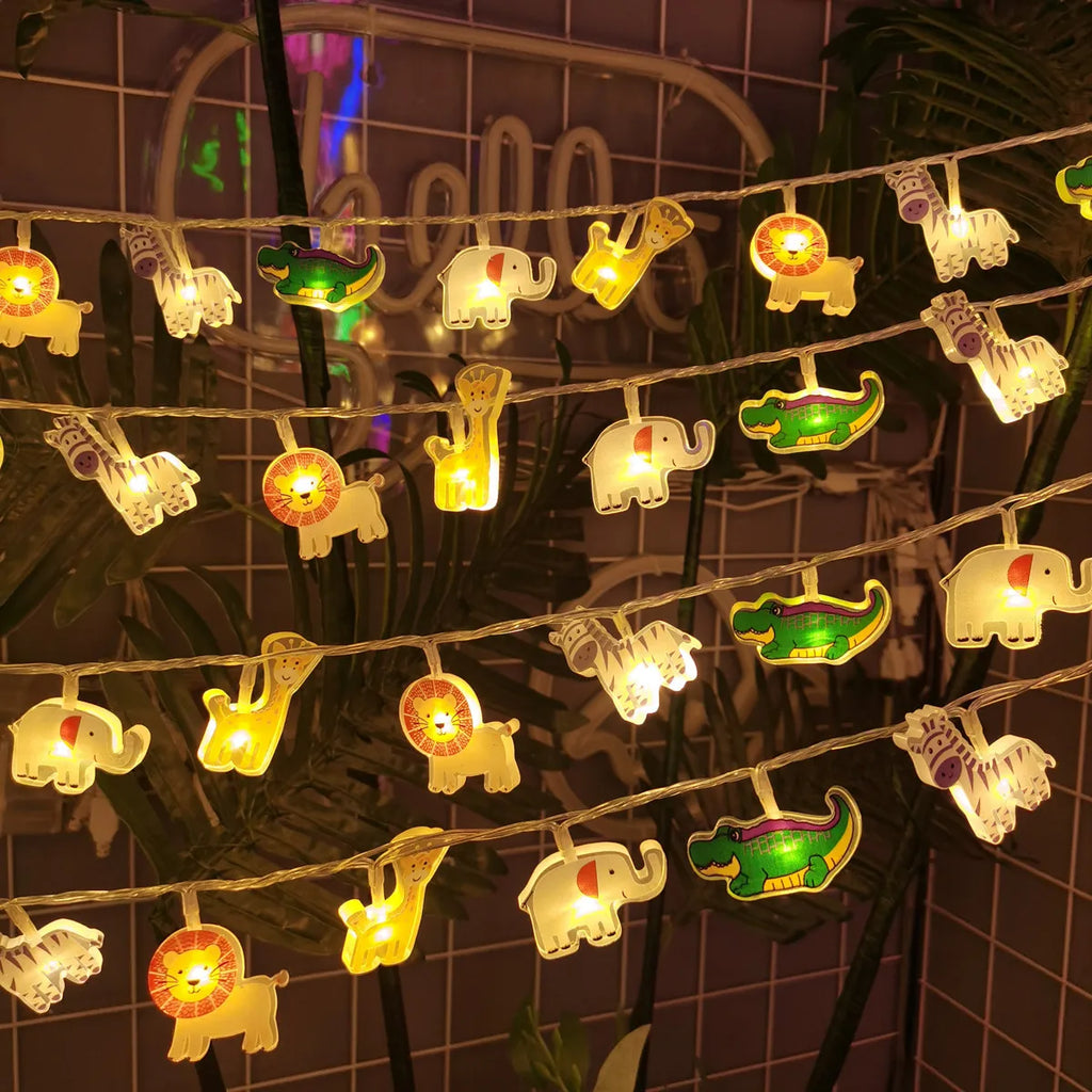 Jungle Safari Animal LED String Lights, Lion Giraffe Elephant Zebra Crocodile Fairy Lights for Kids Bedroom Party Dec Vue