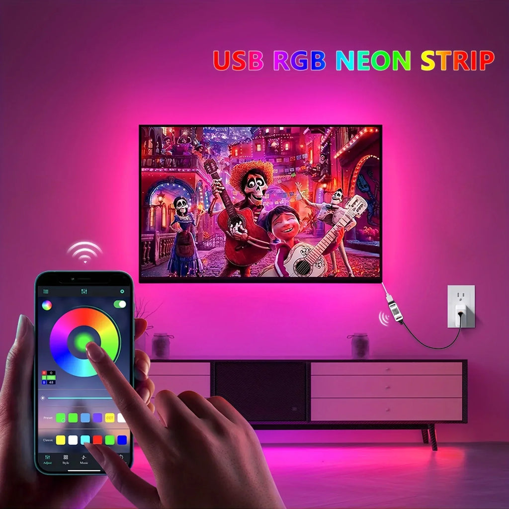 RGB Neon LED Strip Light USB Flexible Rope Lamp Bluetooth APP Remote Control Waterproof Music Sync for Bedroom Party Holiday Vue