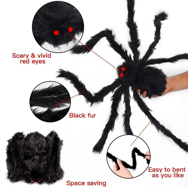 30cm/50cm/75cm/90cm/125cm/150cm/200cm Black Scary Spider Halloween Decor Haunted House Prop Indoor Outdoor Giant Decor Ornament Vue