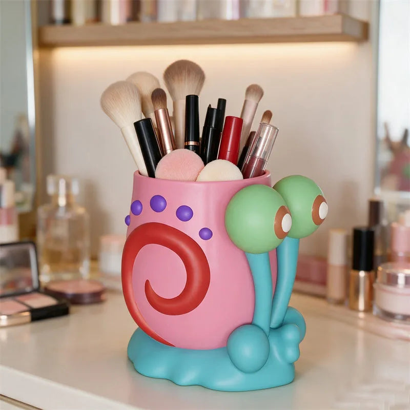 Cute Gary Snail Makeup Brush Holder Cartoon Cosmetic Tools Storage Box Plastic Desktop Container for Lipsticks Eyebrow Pencils Vue