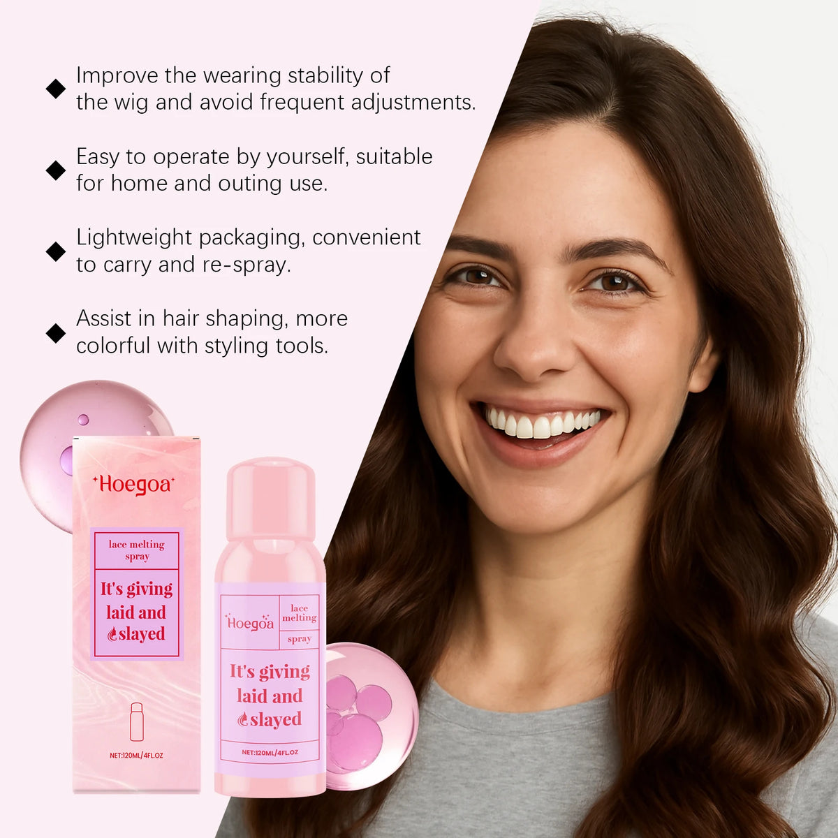 Invisible Hold Wig Adhesive Spray-Long-Lasting Stay Lightweight Refreshing Gentle Non-Irritating Care Spray for Lace Wig Styling Vue