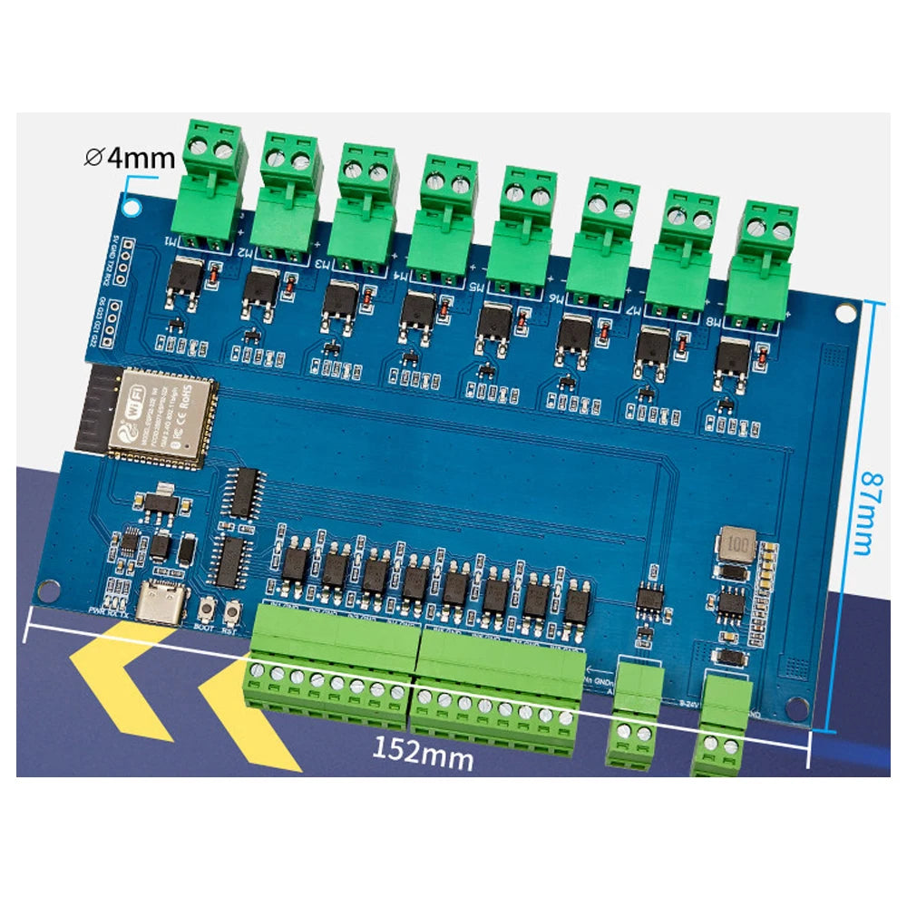 ESP32 Modbus RTU 8CH MOSFET Module RS485 TTL UART 8 Opto-Isolated Input CH340 WiFi BT Type-C & 7-24VDC Dual Dual Power Supply Vue