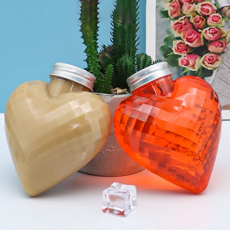 Plastic Heart Shape Bottles Drinks Storage Containers Drinking Water