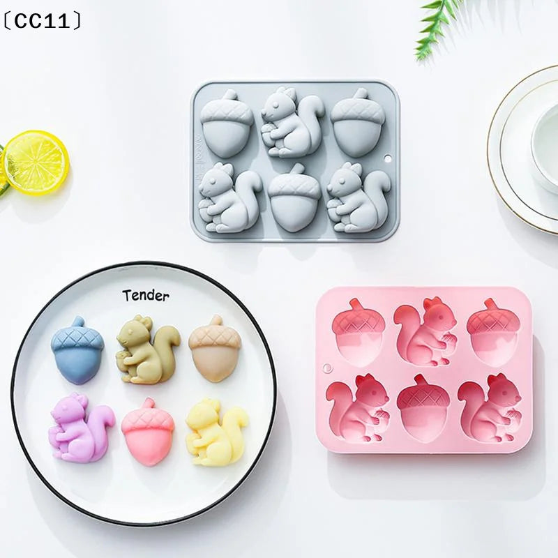 6-hole Squirrel Oak Cake Silicone Molds Autumn Harvest Festival Ice