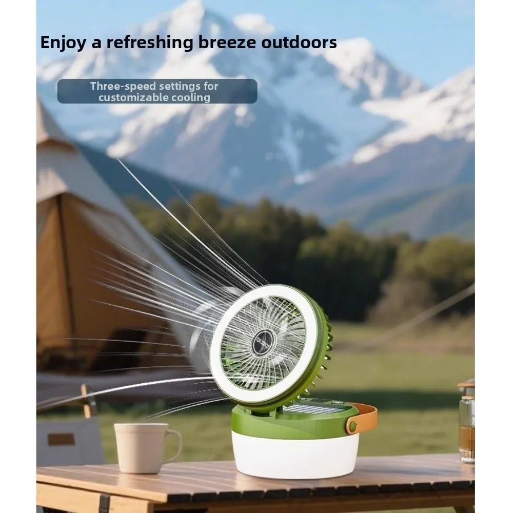 USB Rechargeable/Solar Portable Folding Fan Light Multi Functional Compact Cooling Fan with Light Waterproof Adjustable Vue