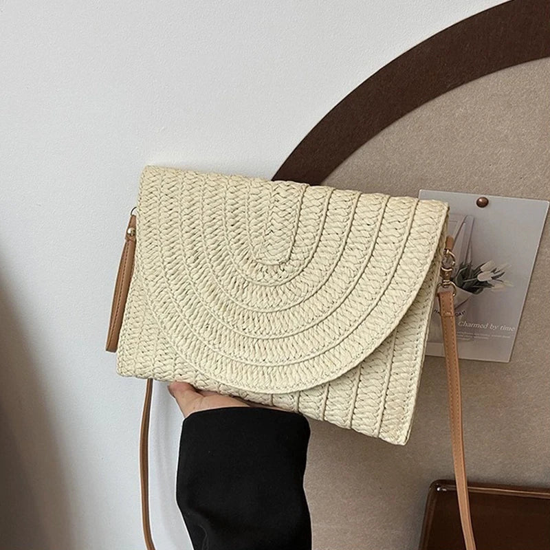 Summer Travel Beach Bag Straw Woven Clutch Fashion Designer Crossbody