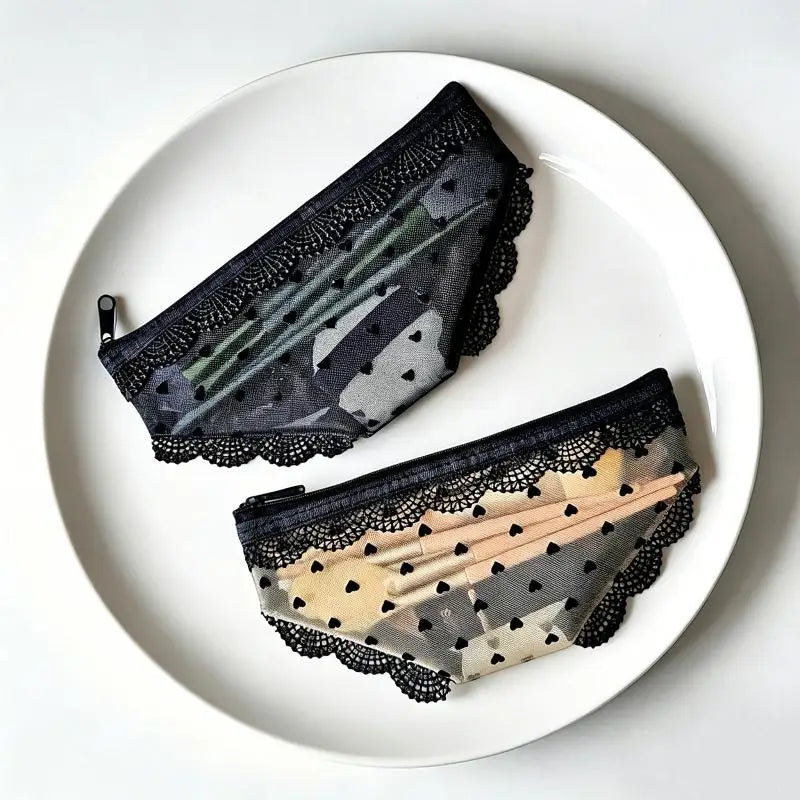 Unique Lace Mesh Briefs Shape Cosmetic Bag Portable Zipper Makeup Bag For Cosmetics Beauty Tools Toiletry Bag Storage Pouch Vue
