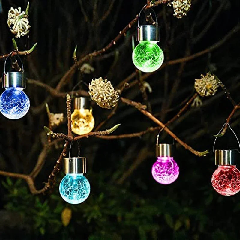 1/3/5PCS Solar Powered Outdoor Hanging Lights Colorful LED Cracked Glass Ball Design Waterproof Pathway Lantern for Garden Decor Vue
