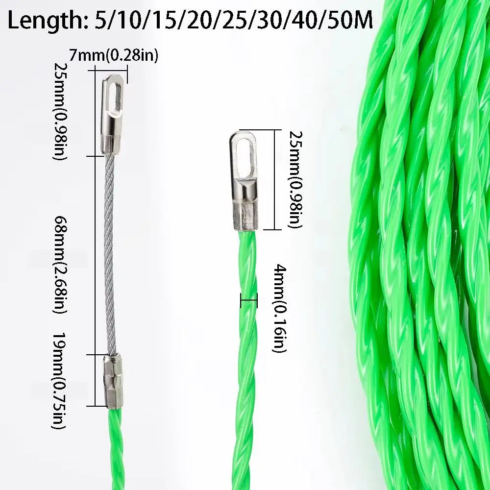 4MM Diameter Cable Guide Tape Puller 5-50 Meter POM Material Fiberglass Duct Rodder Green Color Glass Fiber Vue
