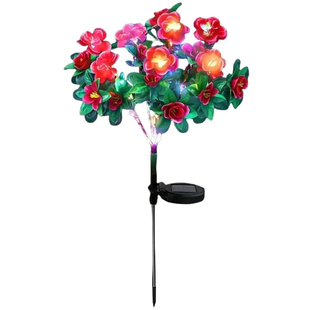 Waterproof LED Solar Rhododendron Flower Lights Outdoor Decorative Garden Lighting for Lawn Path Yard Wedding Holiday Party Vue Red