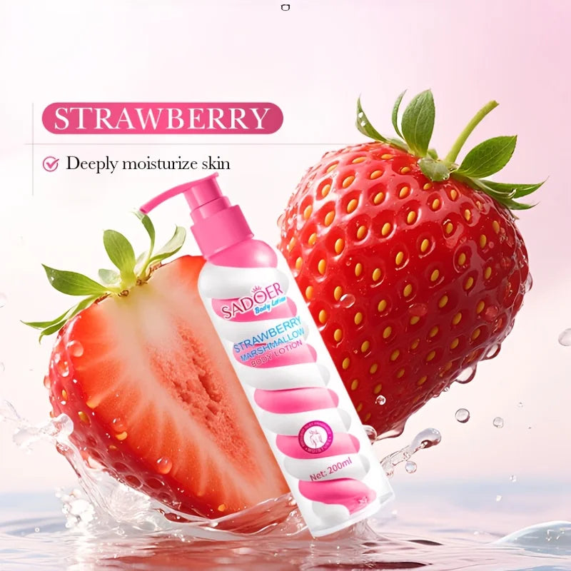 1 Bottle of 200ml Strawberry Marshmallow Body Lotion, a Deeply Moisturizing Formula Suitable for All Light Beige Skin Tones, Non-Greasy Moisturizing Cream with a Creamy Fragrance, Ideal as a Holiday Gift, Suitable for Both Me Vue