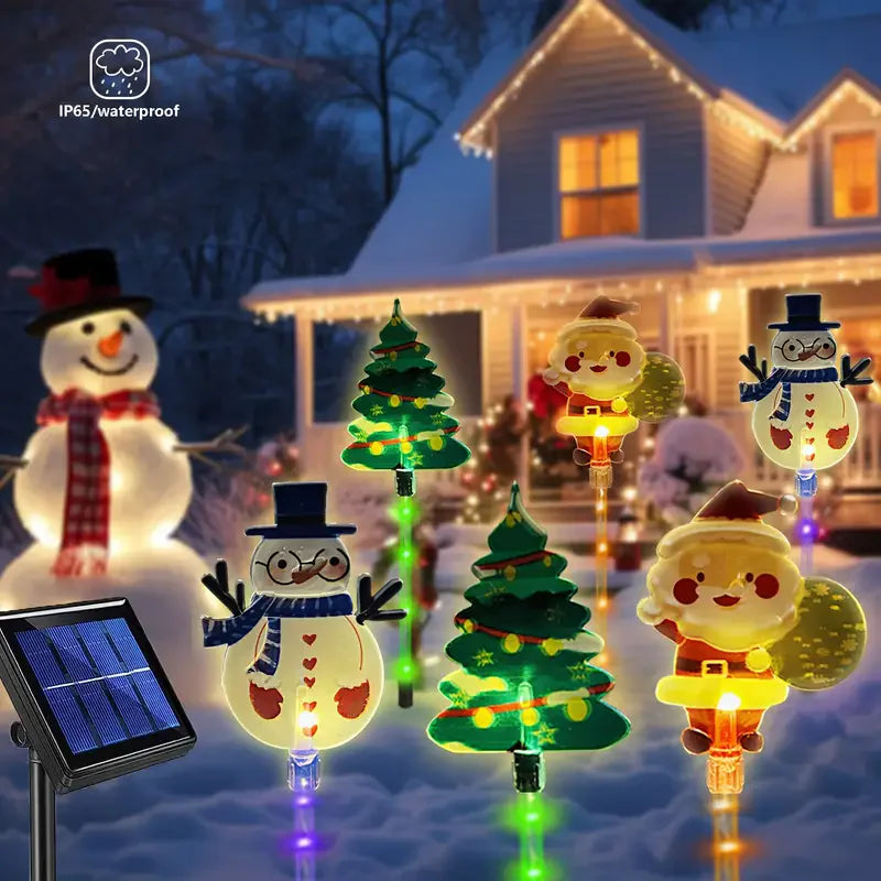 6PCS Solar Christmas Pathway Lights Solar Christmas Decor LED Lights Outdoor Waterproof Garden Stake Lights Walkway Holiday Vue