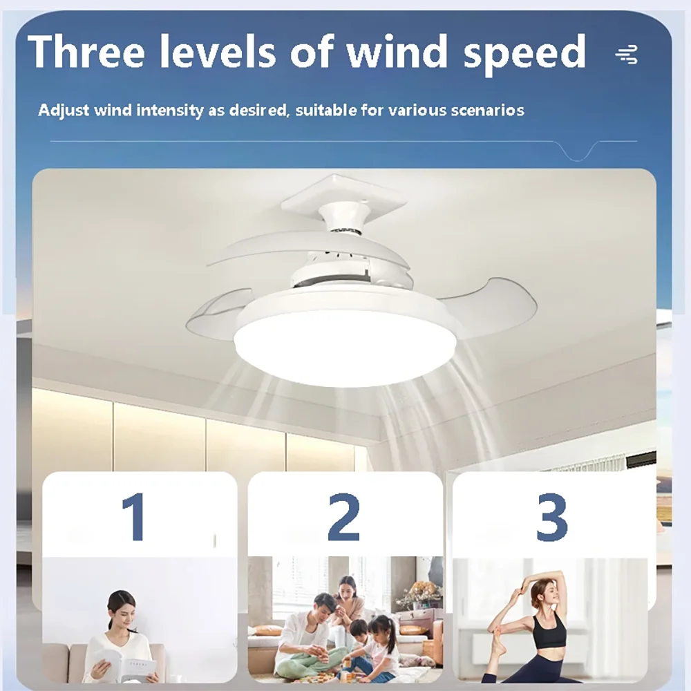 With Remote Control Room Lighting Suitable 52CM Invisible Fan Light 48W Home E27 Base Silent Retractable Blade Vue