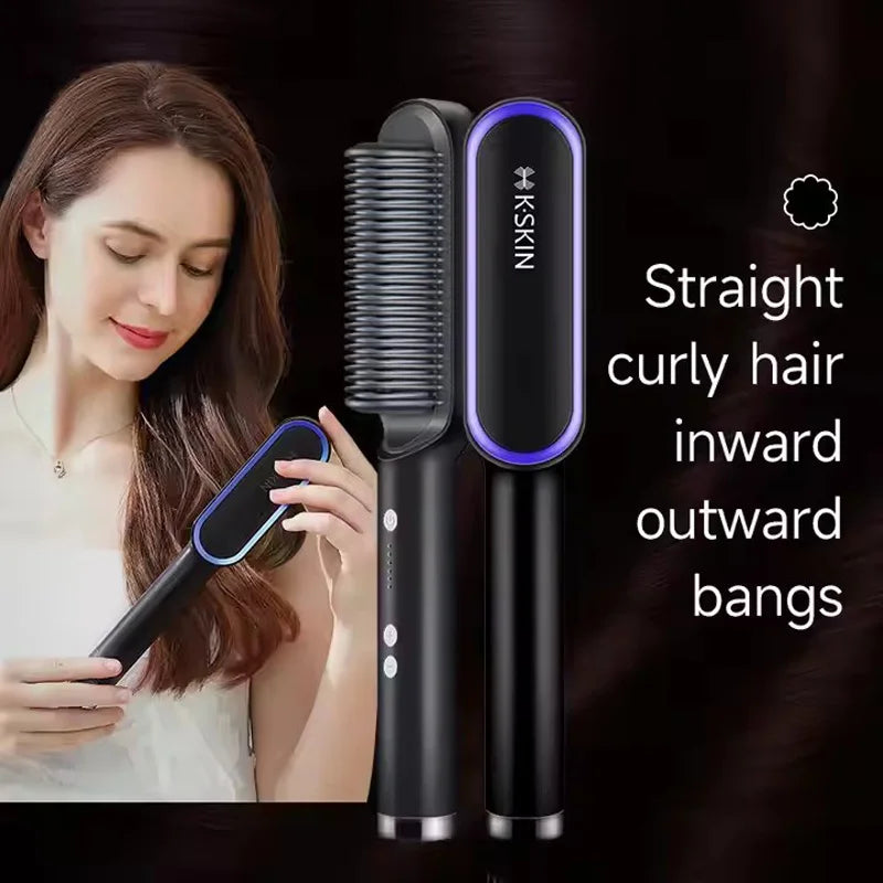 Electric Hair Straightener Brush & Curler – PTC Ceramic Comb Hair Straightener Brush Vue