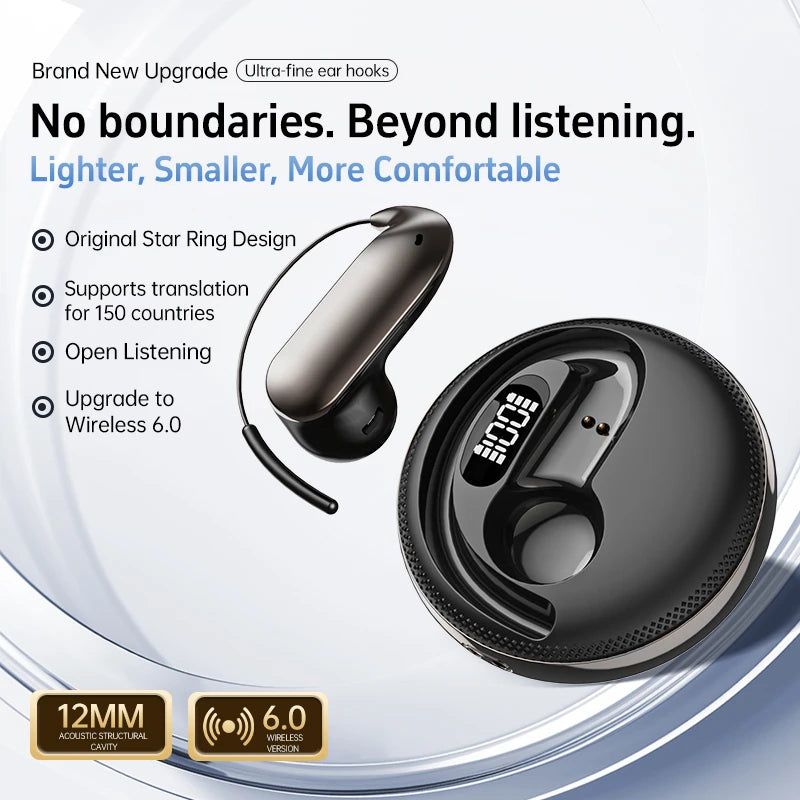 Bluetooth Translation Headset X56 Dual Earhook Headset Compact Portable Headphones With Feature Smart Digital Display Vue